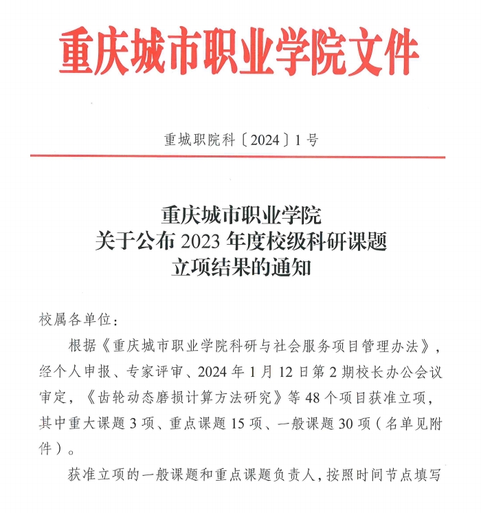 重慶城市職業(yè)學院·航空學院王陽、馬世芳獲“重慶城市職業(yè)學院2023年度校級科研課題”立項